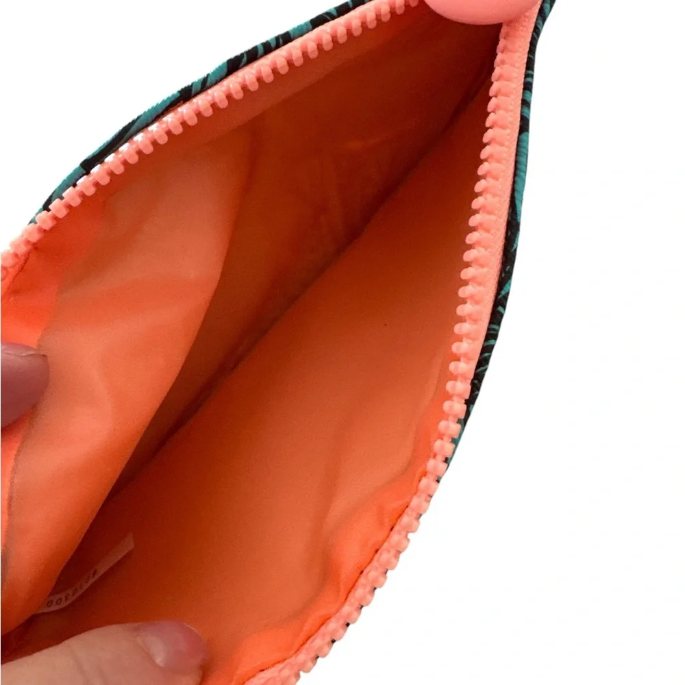Ipsy Glam Bag Teal / Coral Vibrant Leaf Print Cosmetic Bag makeup pouch‎